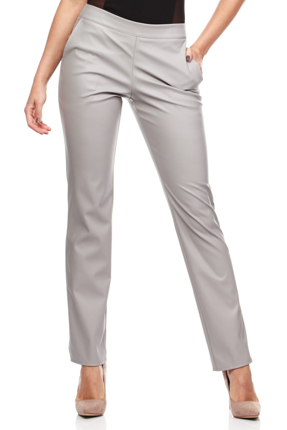 Straight Leg Leather Trousers in Grey
