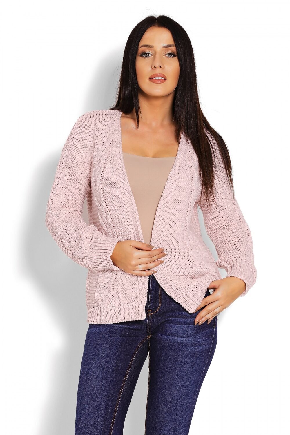 Pink Cable Knit Casual Cardigan