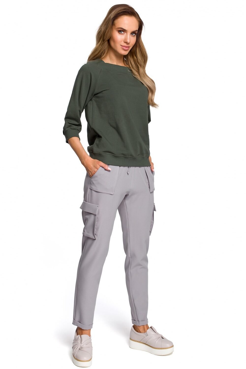Womens Grey Cargo Trousers with High Waist