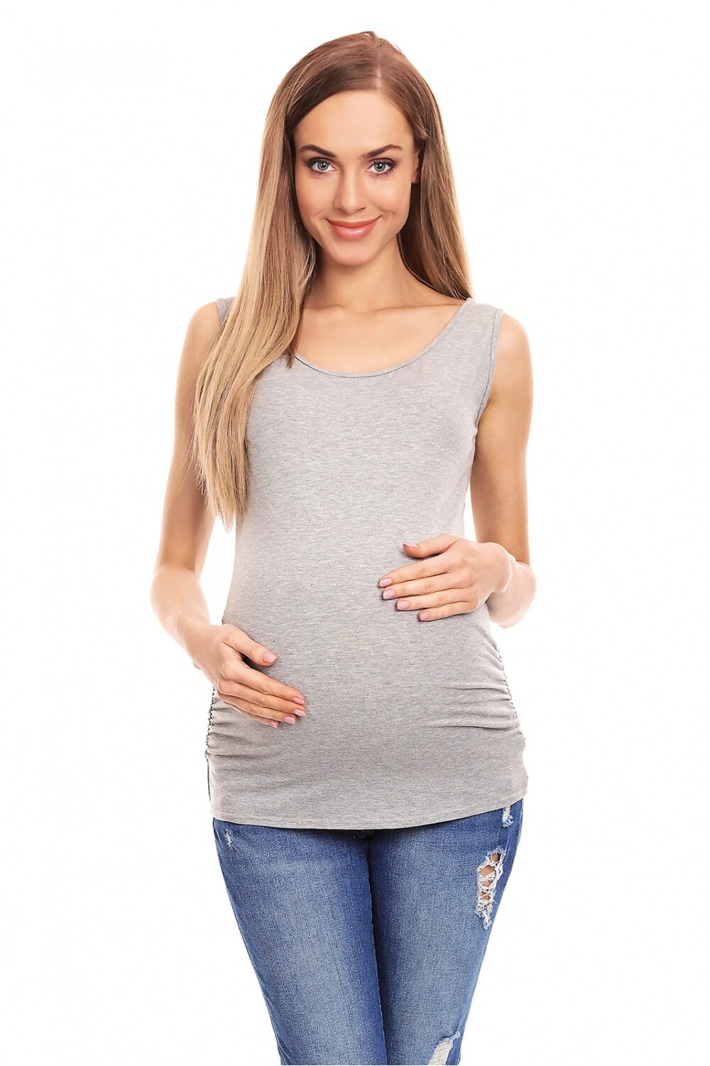 Grey O-Neck Maternity Sleeveless Top