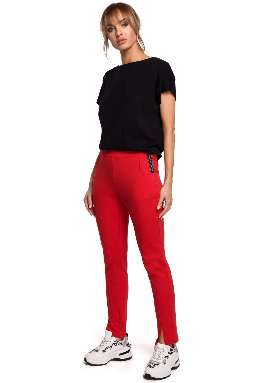 High Waist Casual Trousers in Red Colour