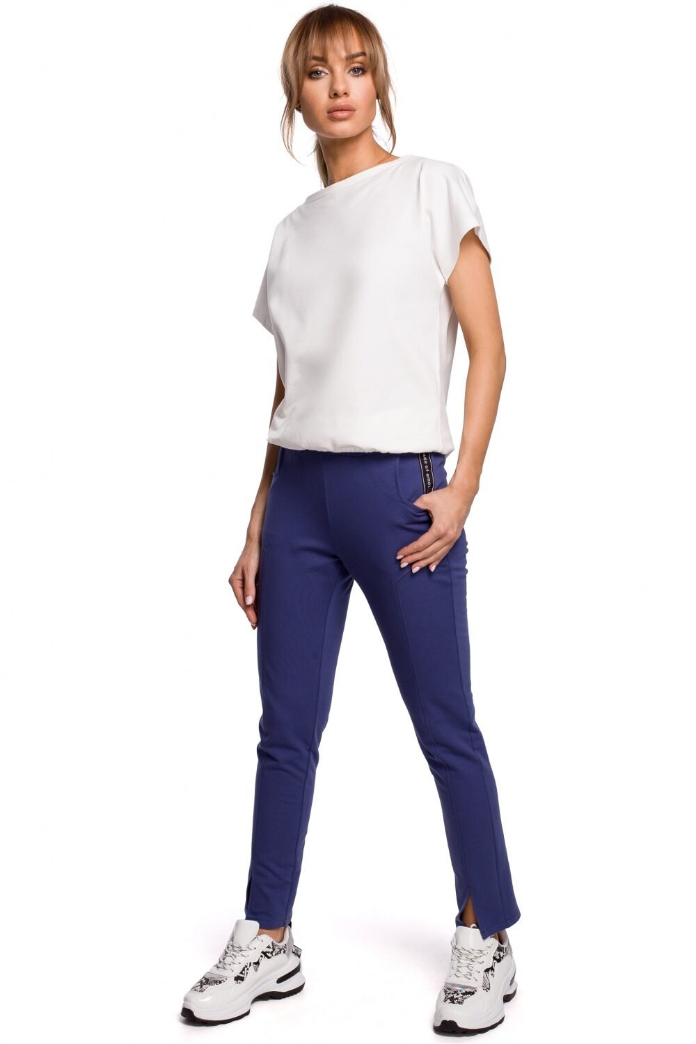 High Waist Casual Trousers in Blue Colour