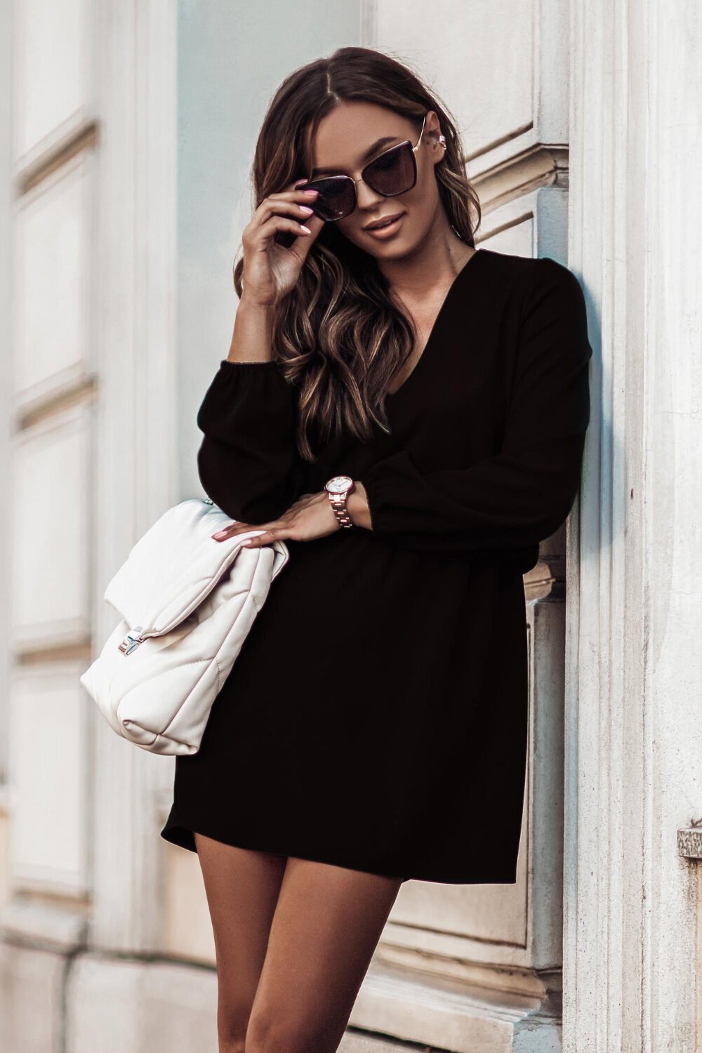 Long Sleeves Mini Skater Dress in Black