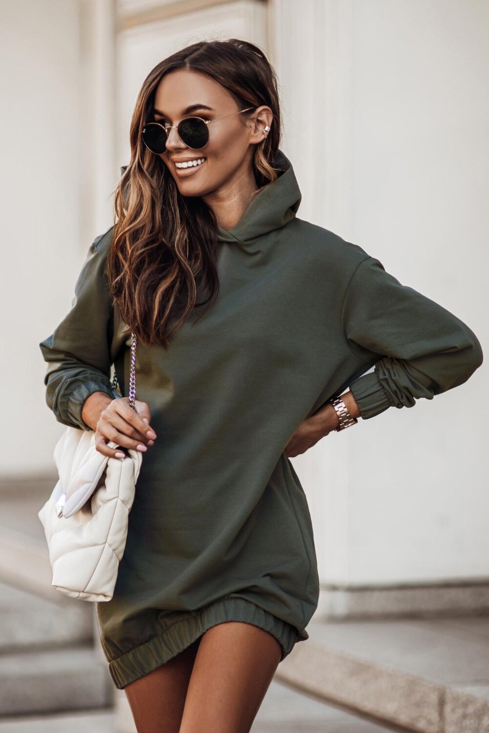 Oversized Hoodie Dress with Pockets in Green