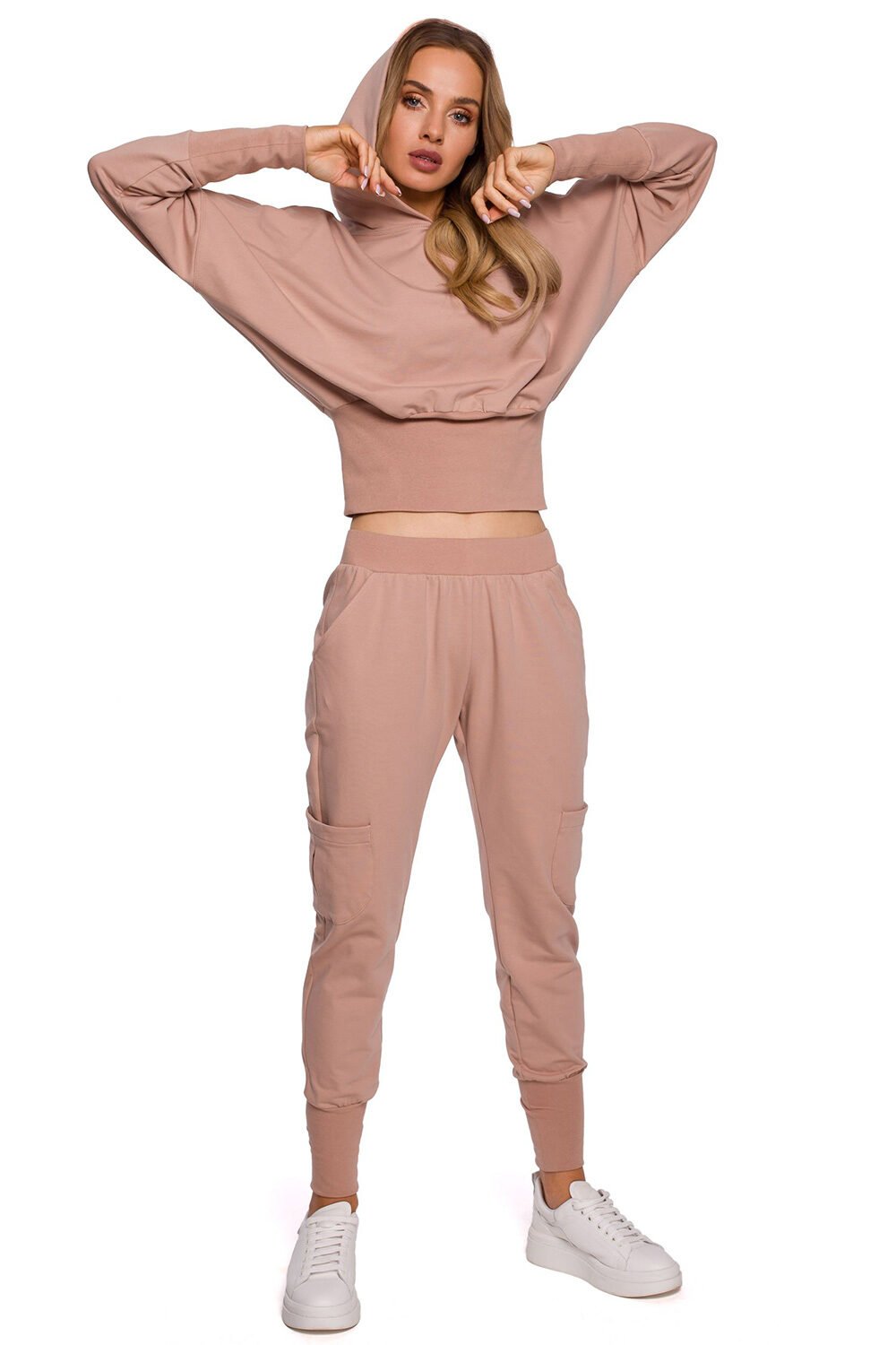 Ribbed Waist Hoodie Tracksuit in Khaki