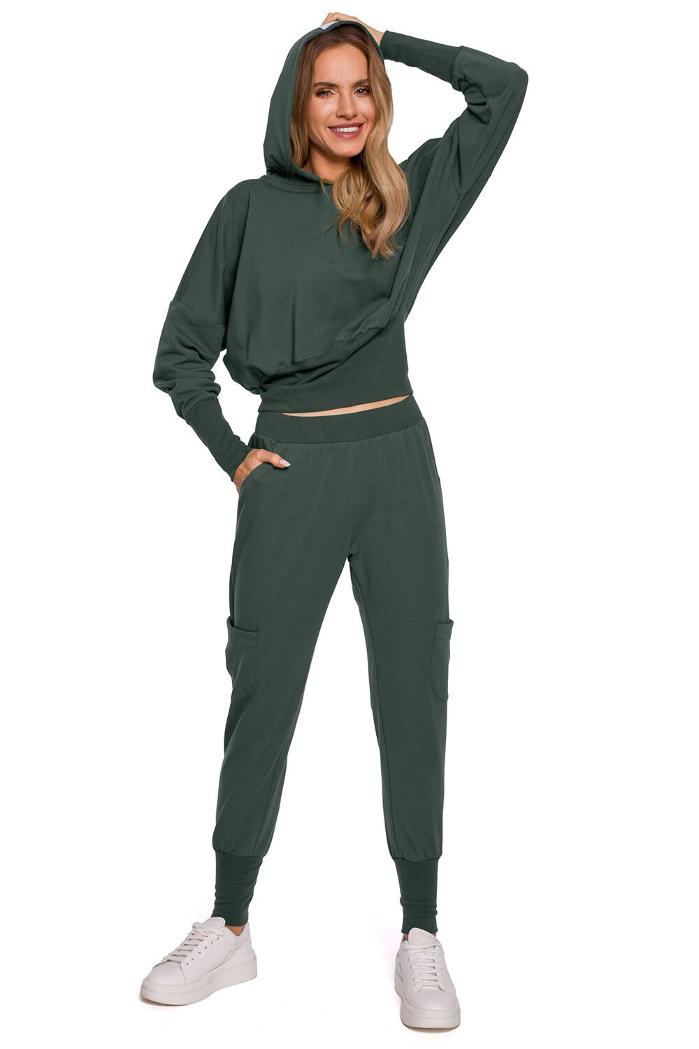 Ribbed Waist Hoodie Tracksuit in Green
