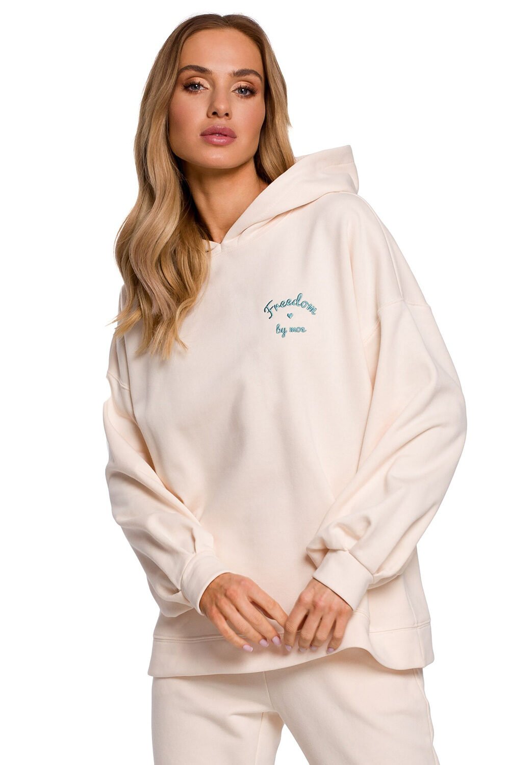 Oversized Embroidered Hoodie in Beige