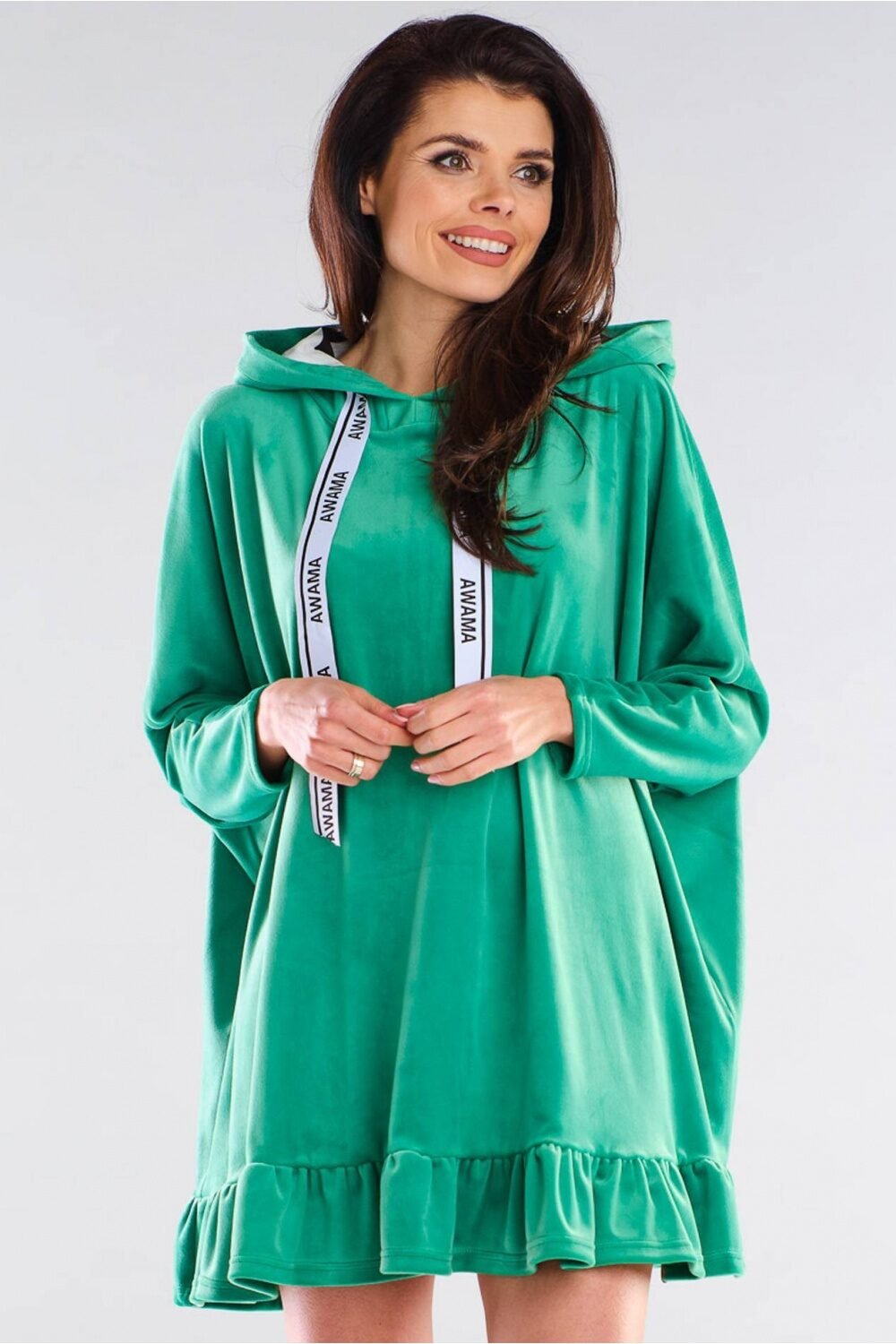 Oversized Midi Ruffle Hoodie Dress in Green