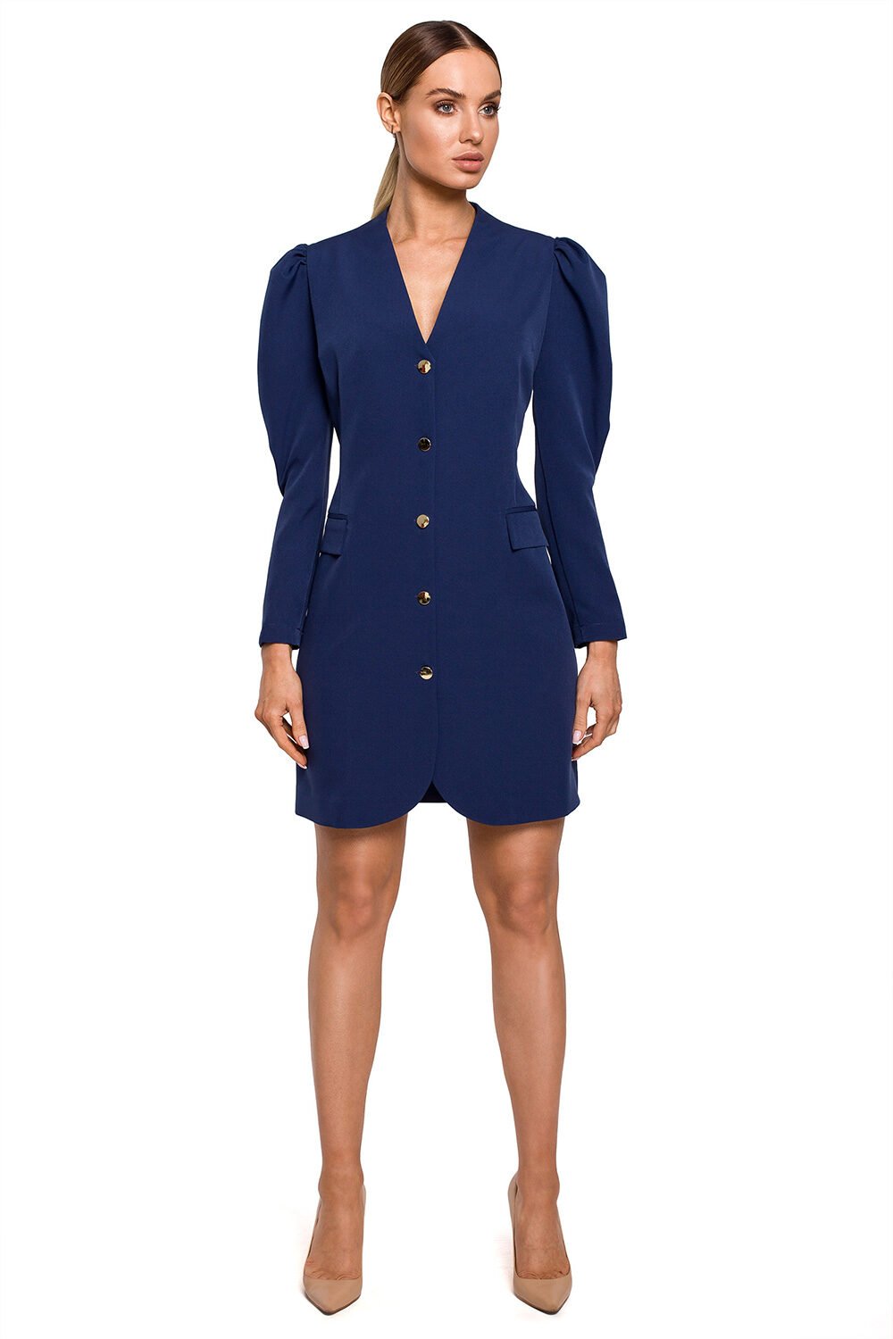 Puff Sleeves Midi Blazer Dress in Blue