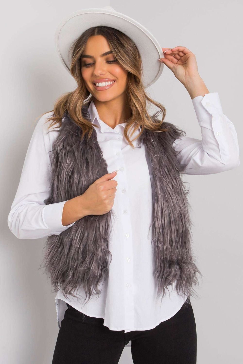 Grey Mini Gilet with Synthetic Fur