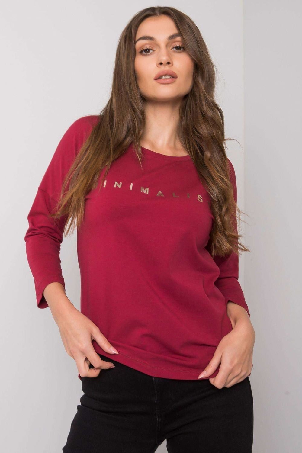 3/4 Sleeves Oversized Red Top with Gold Details