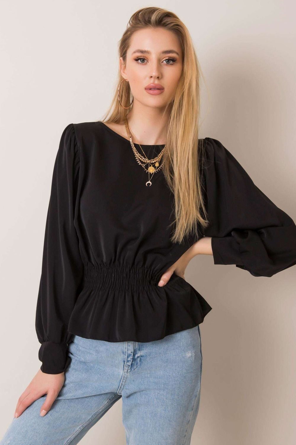 Long Sleeve Top with Elastic Waist in Black