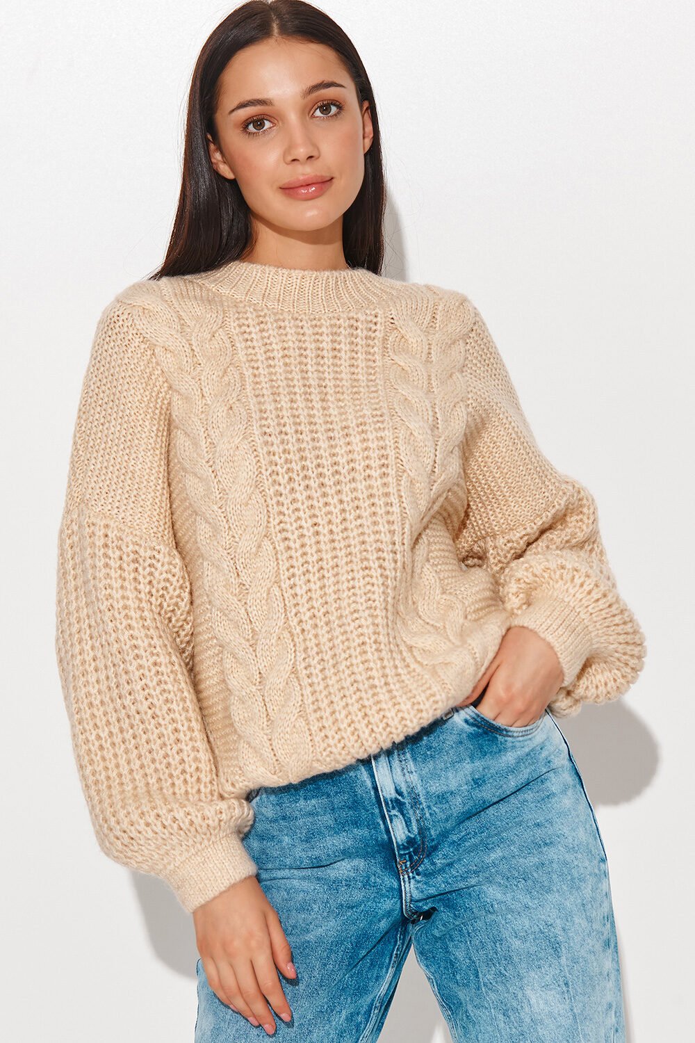 Cable Chunky Knit Jumper in Khaki