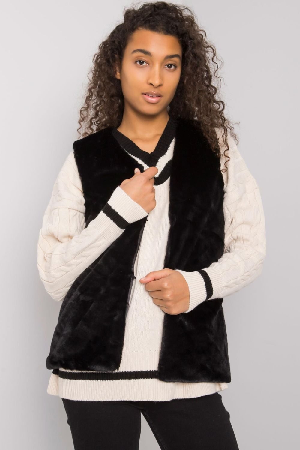 Casual Black Fur Gilet Sleeveless
